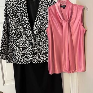 Kasper Black and White Blazer with Pink Top